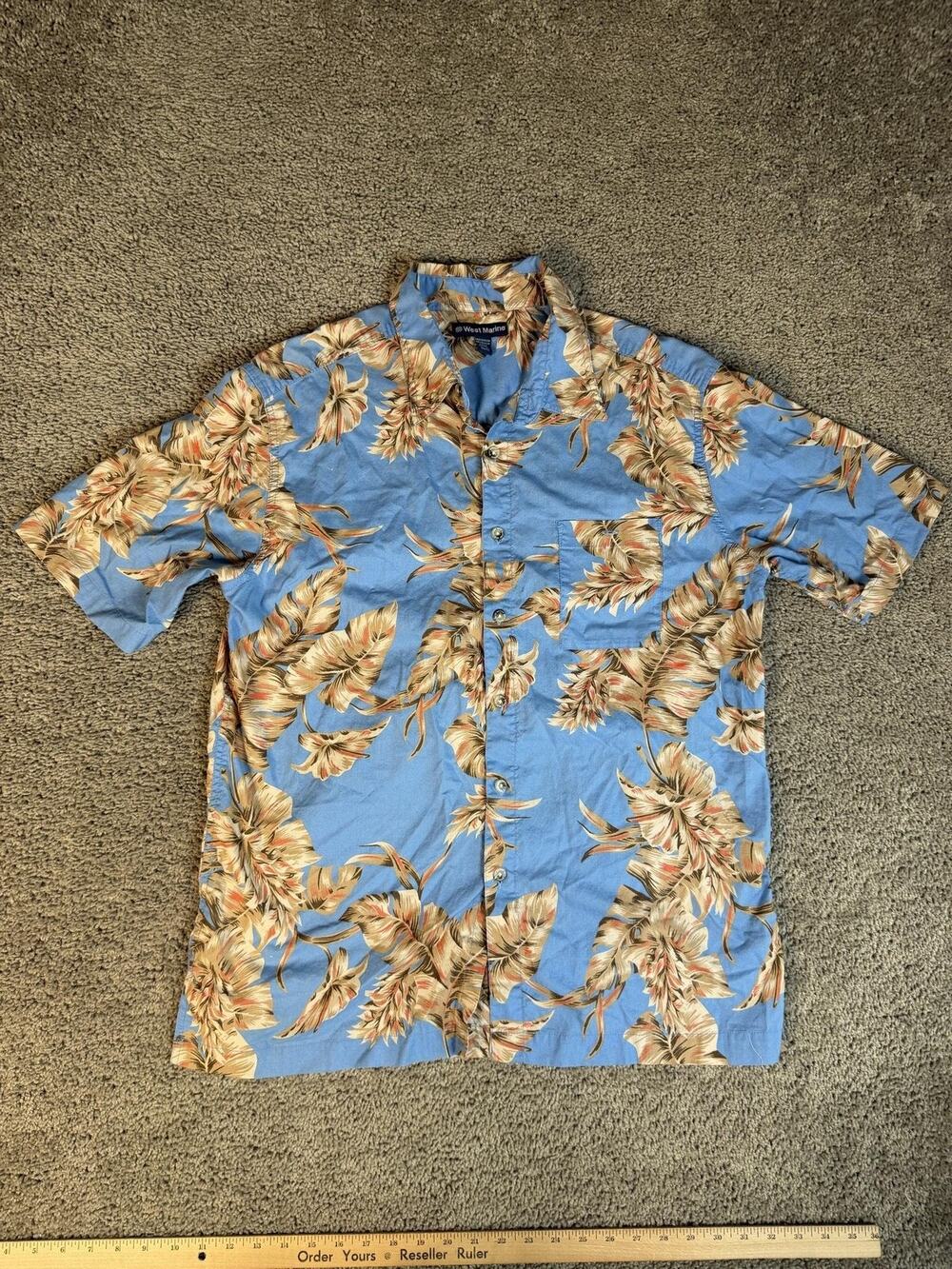 West Marine Shirt Mens XL Blue Hawaiian Limited Edition Short Sleeve Button Up